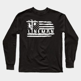 Lineman american flag, lineman worker american design Long Sleeve T-Shirt